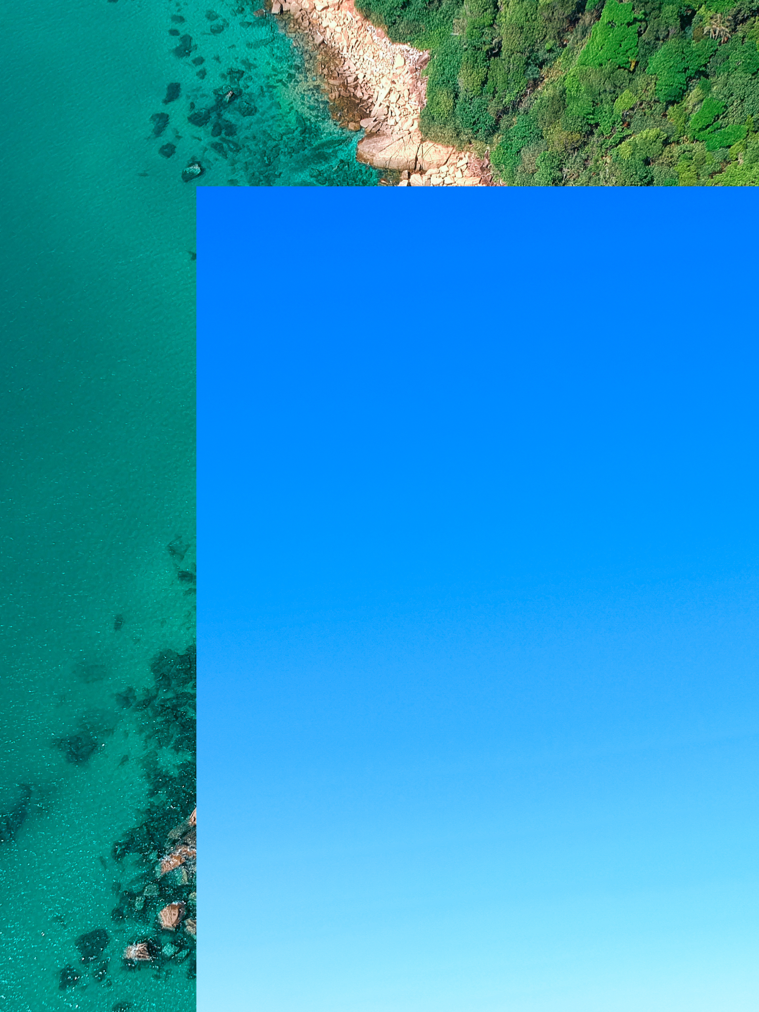 a picture of the ocean with a block of blue rectangular on top